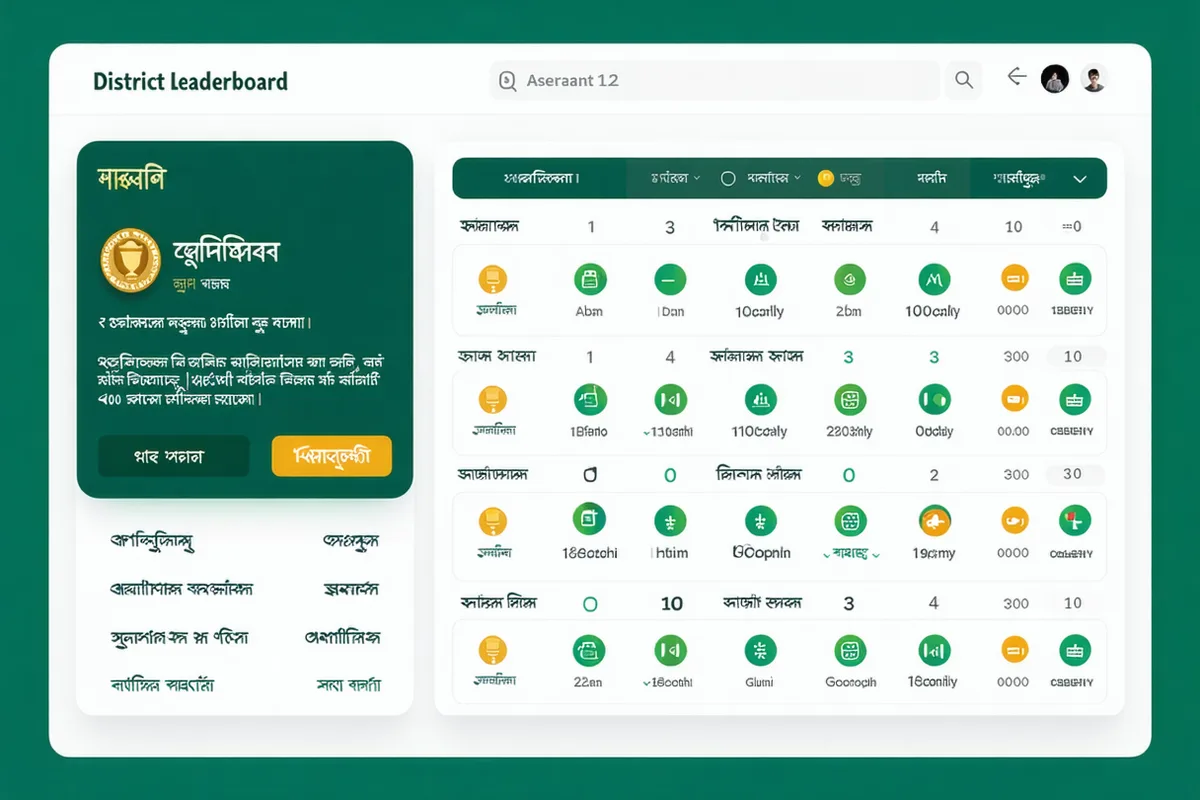 Screenshot of Shikho district leaderboard showing ranked aspirants with district selector